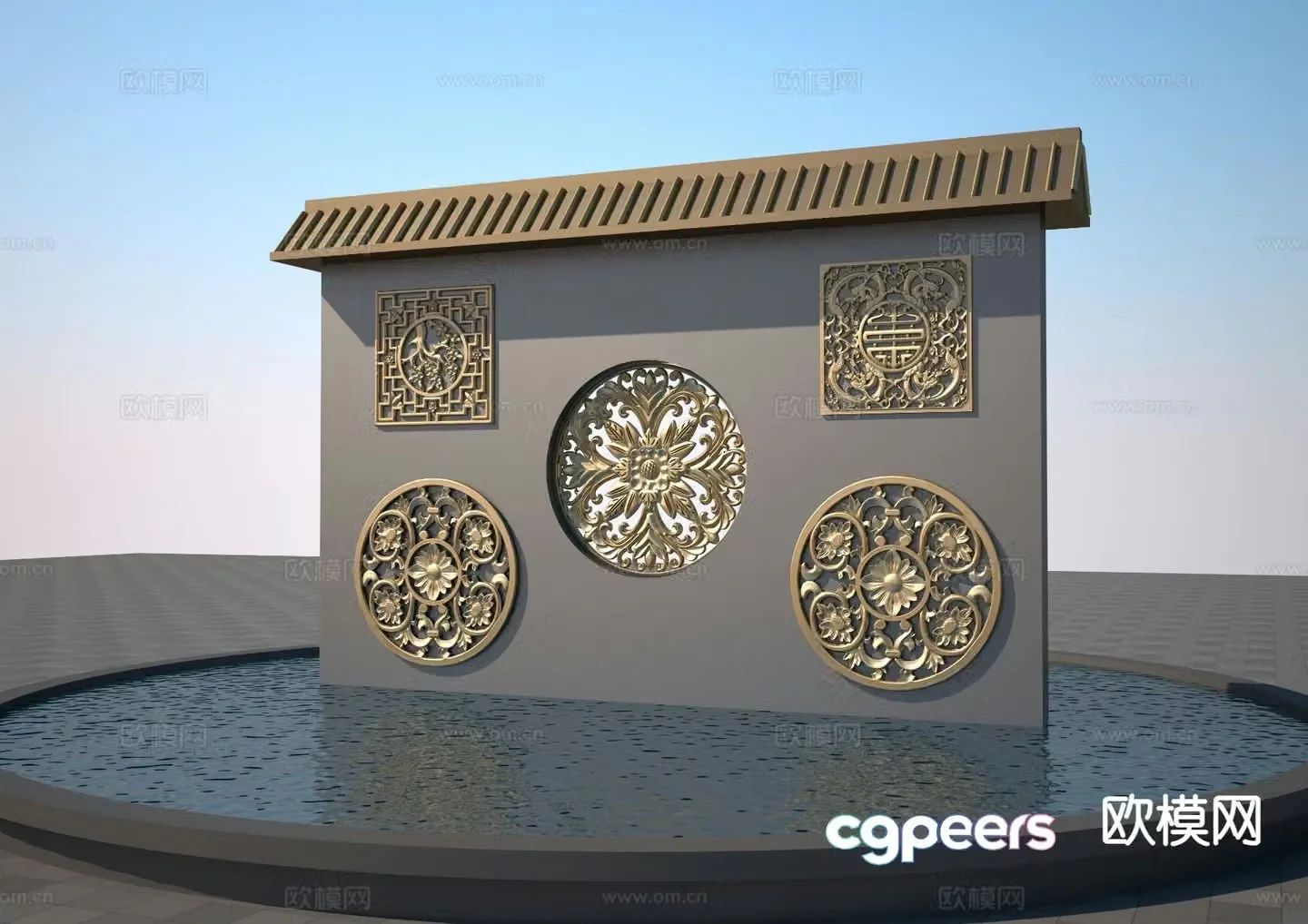 New Chinese style window grille wall 3D model