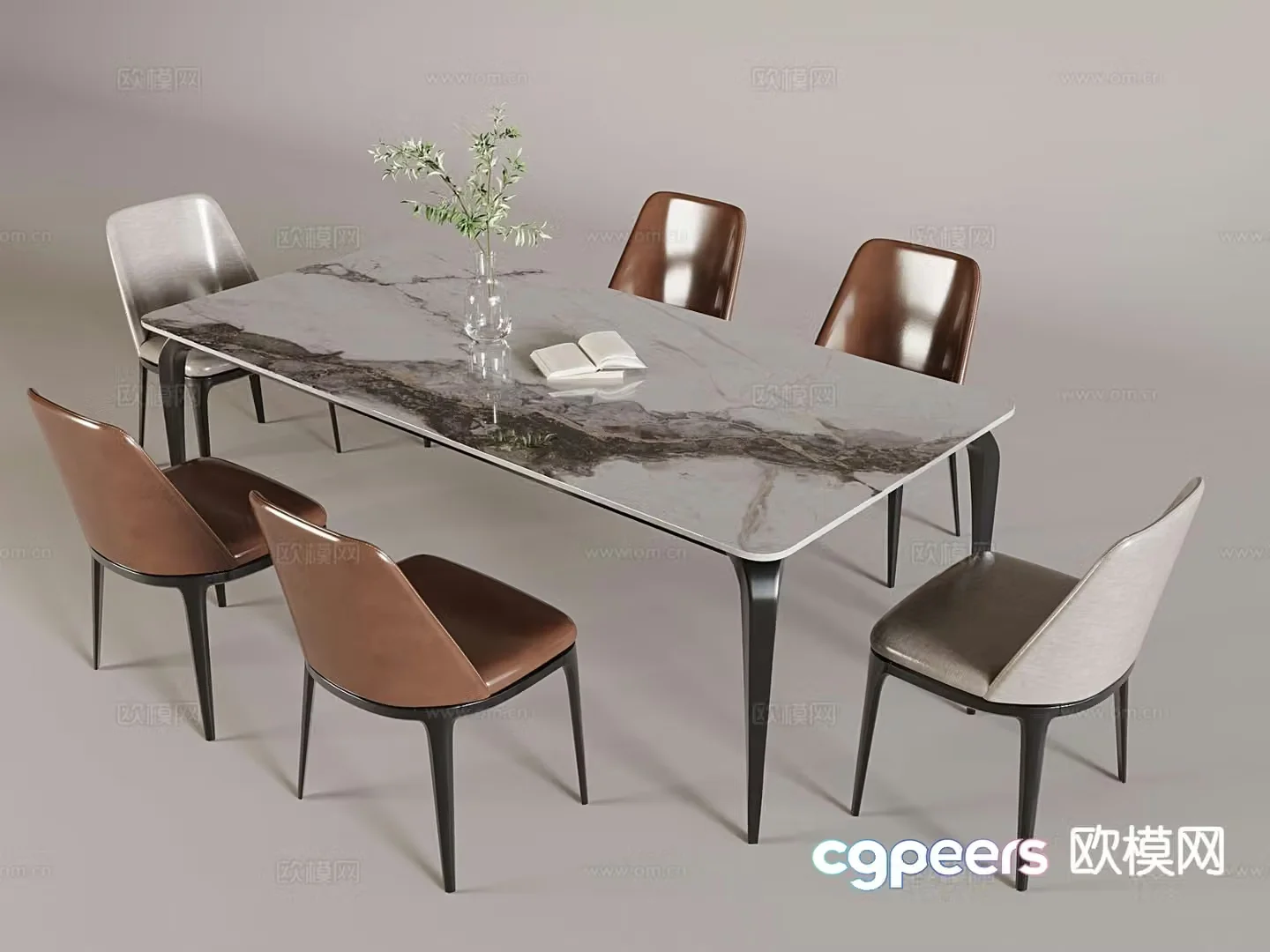 Slate dining table and chairs 3d model