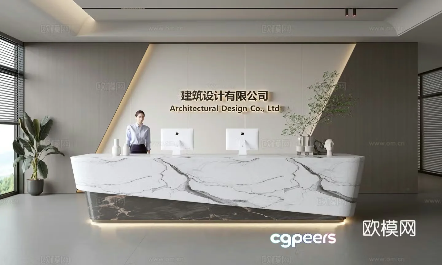 Modern company front desk reception area bar reception desk service desk company front desk background 3D model