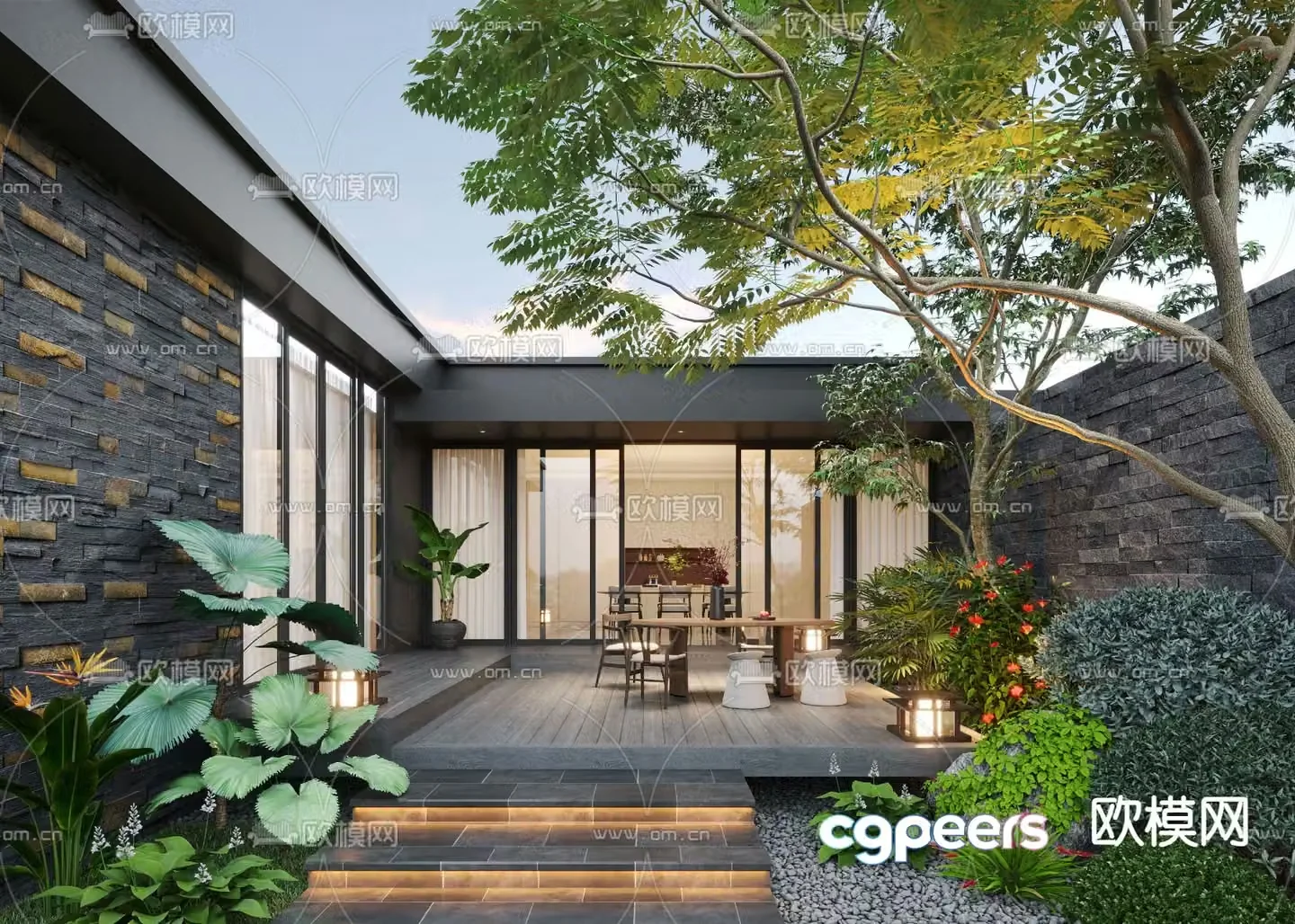 Courtyard landscape garden 3d model