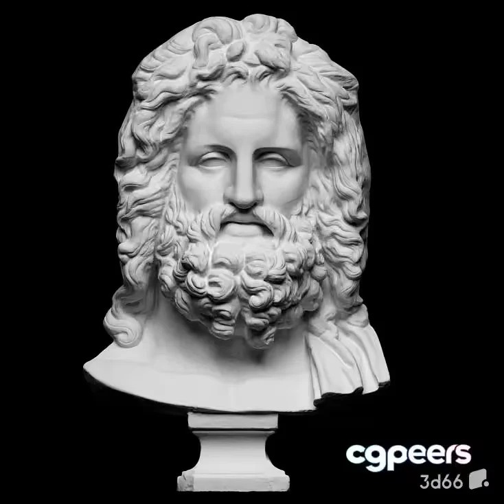 A White Marble Bust Of A Man With Long Hair And A Beard 3D Model – 21816 – VRAY Render