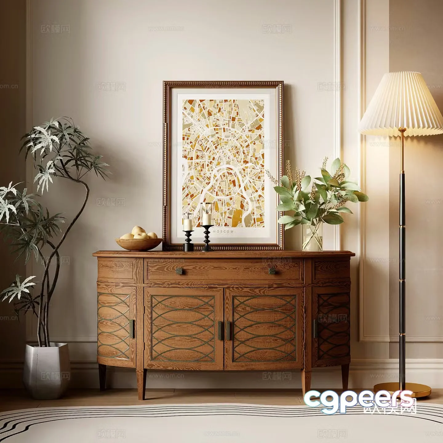 French retro style entrance cabinet side cabinet chest 3d model