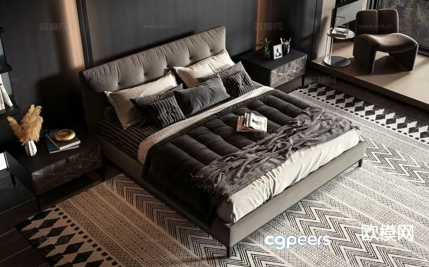 Modern double bed 3d model