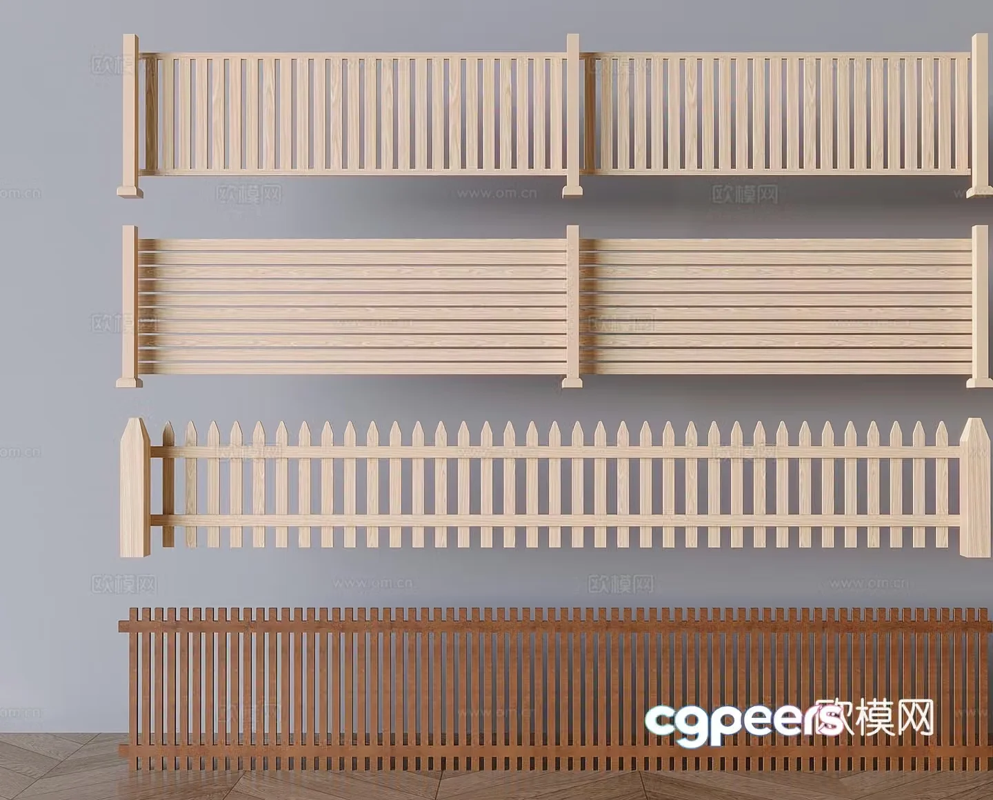 Log fence guardrail louvered railing fence 3d model