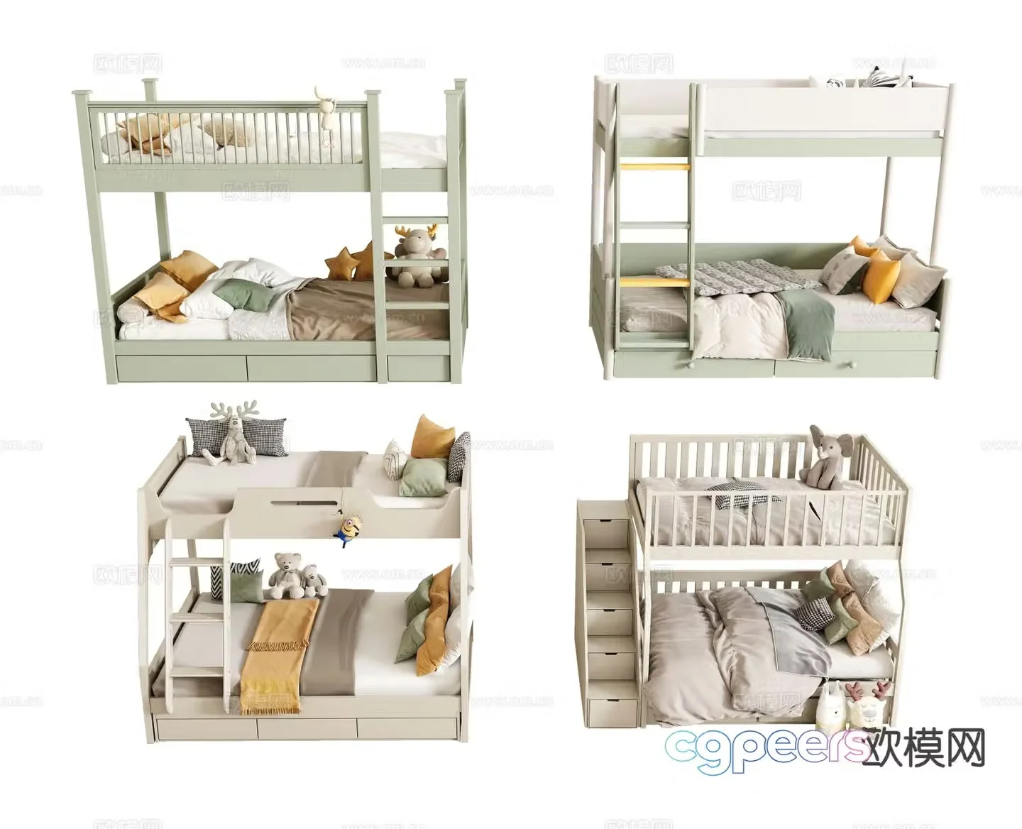 Modern children’s bed bunk bed 3d model