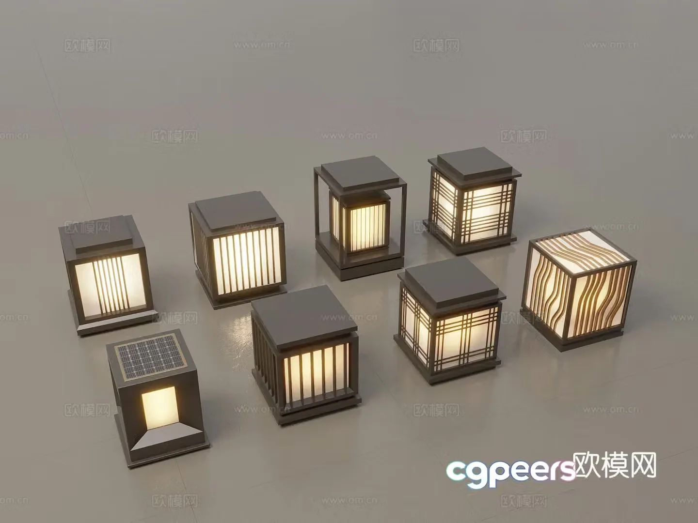 Modern Chinese landscape lights lawn lights garden lights outdoor light combination 3D model