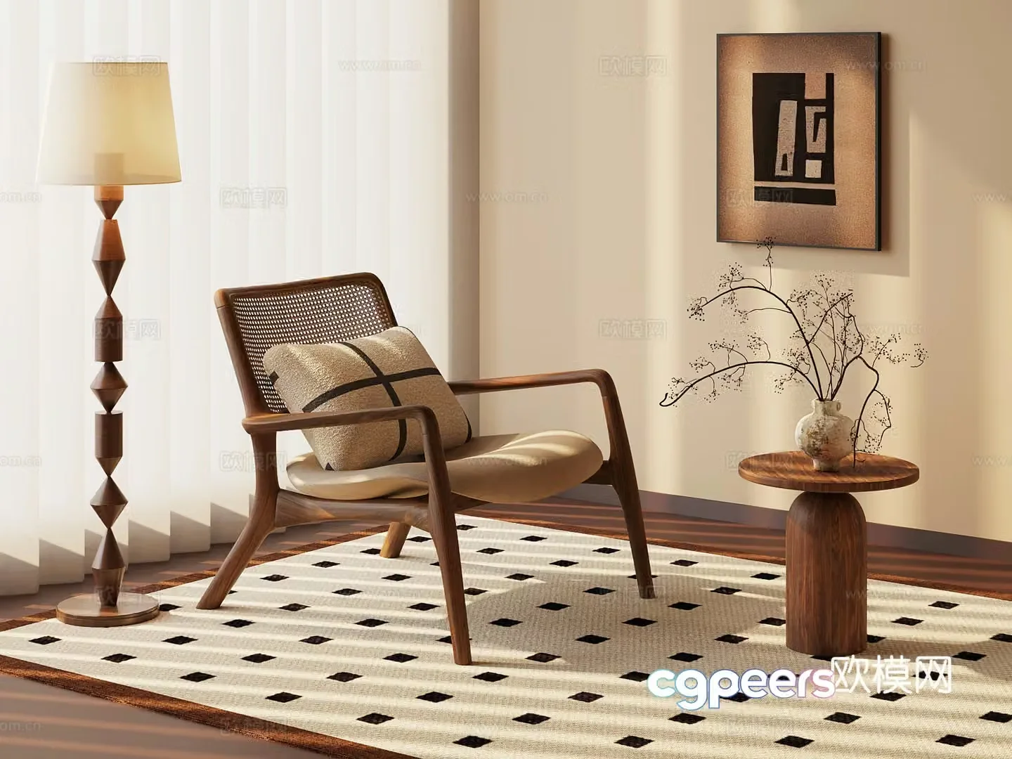 017 leisure chair medieval style leisure chair side table floor lamp 3d model