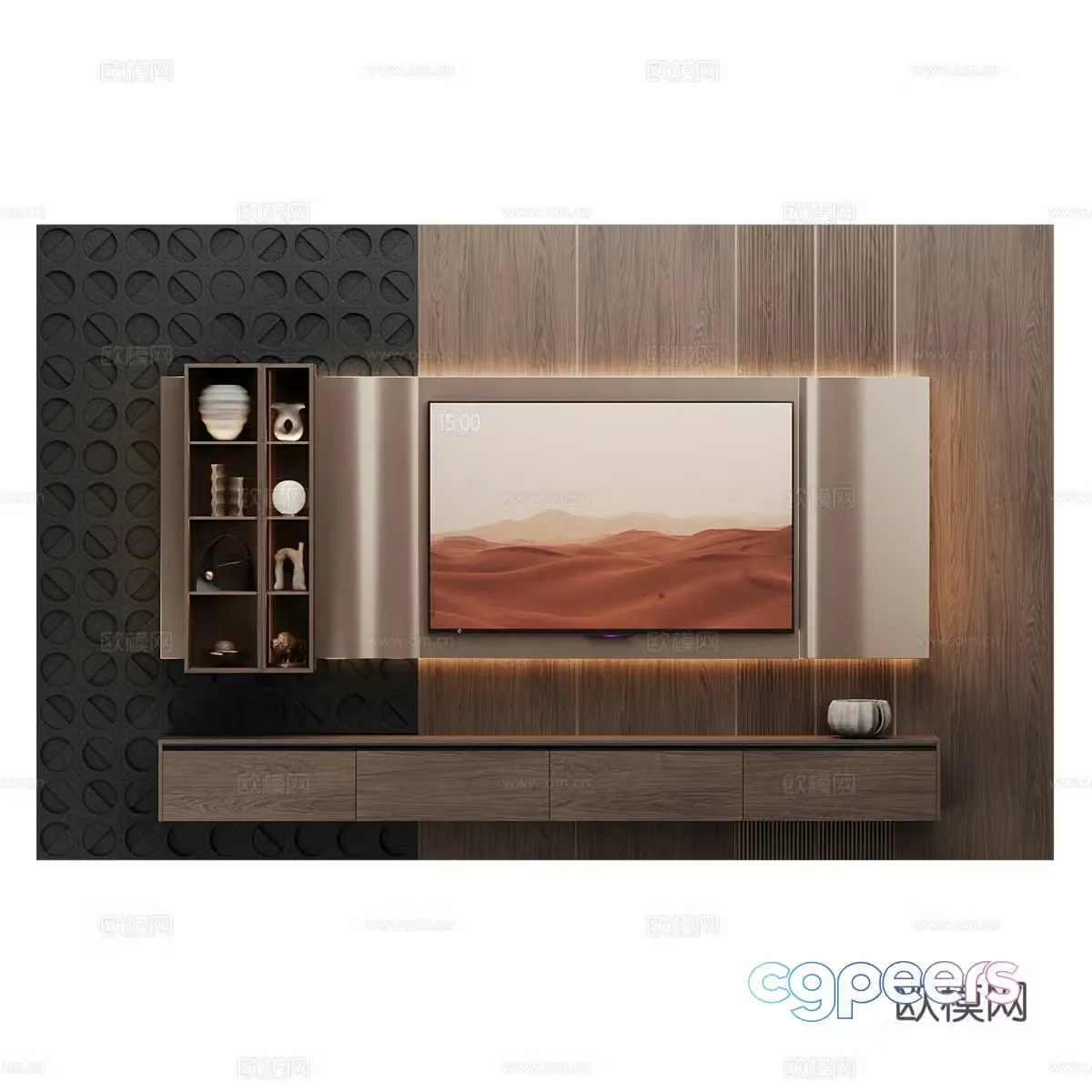 New Chinese style light luxury TV background wall 3D model