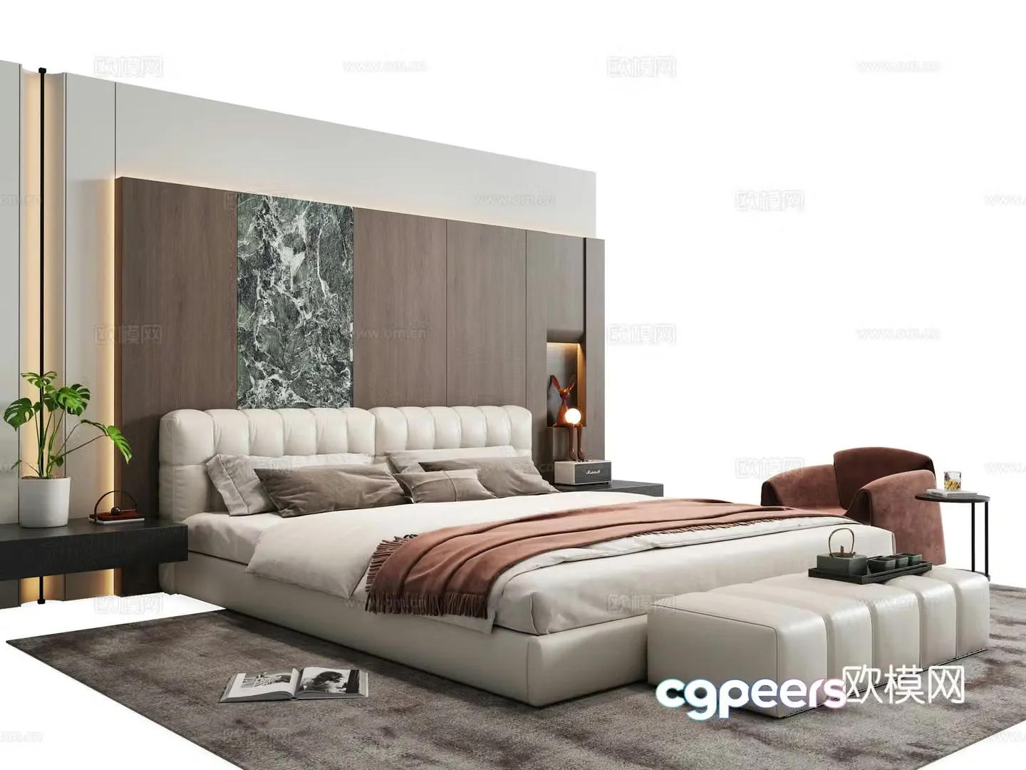 Italian double bed 3d model