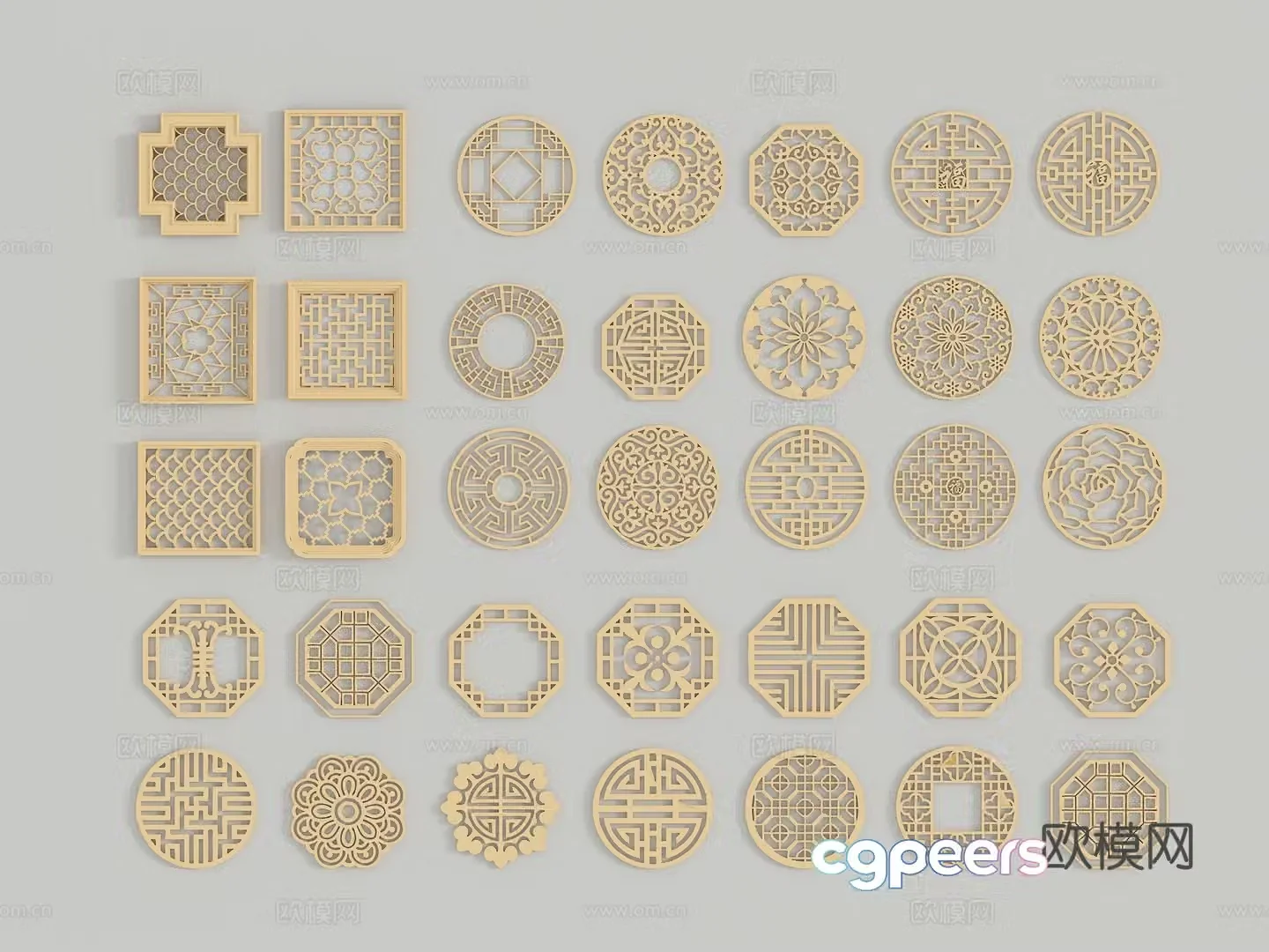 New Chinese style Chinese carving corner flowers and corner lines window flowers 3D model