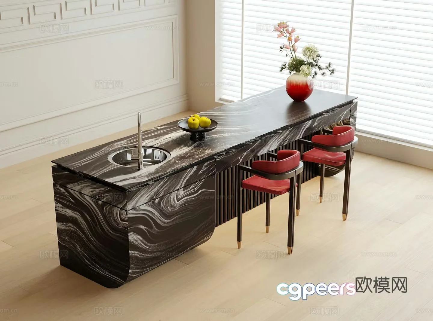 New Chinese island kitchen bar 3D model