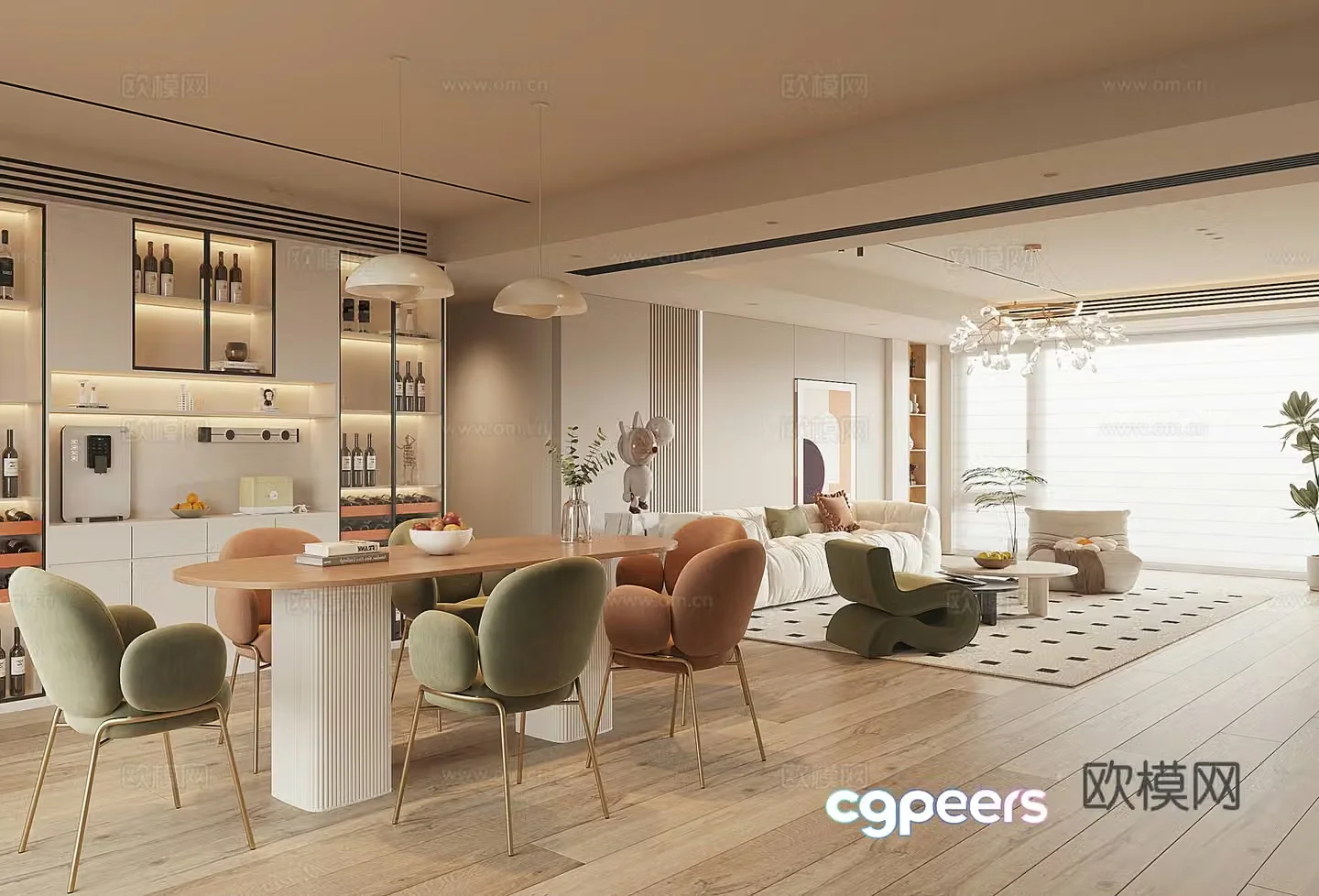 Modern Cream Style Restaurant 3D Model