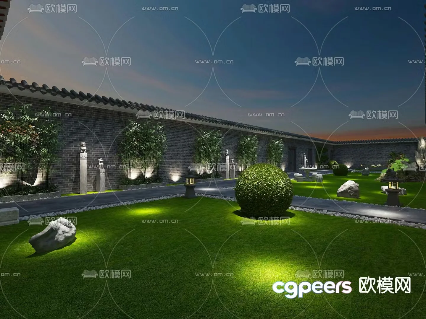 Courtyard landscape bamboo landscaping landscape wall 3d model