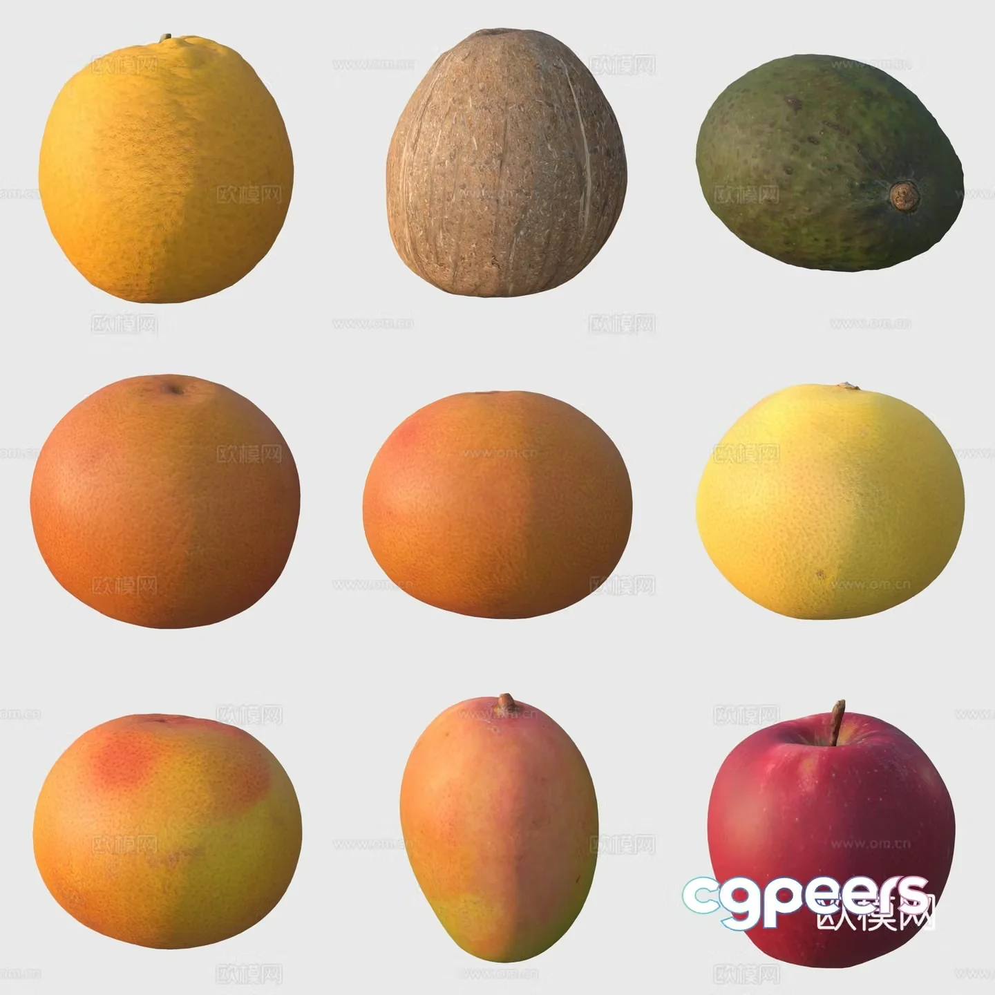 Fruit orange mango avocado apple 3d model