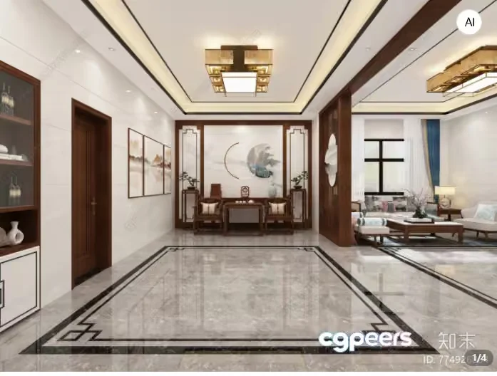 Modern Chinese-Style Living Room 3D Model – 517 – VRAY Render