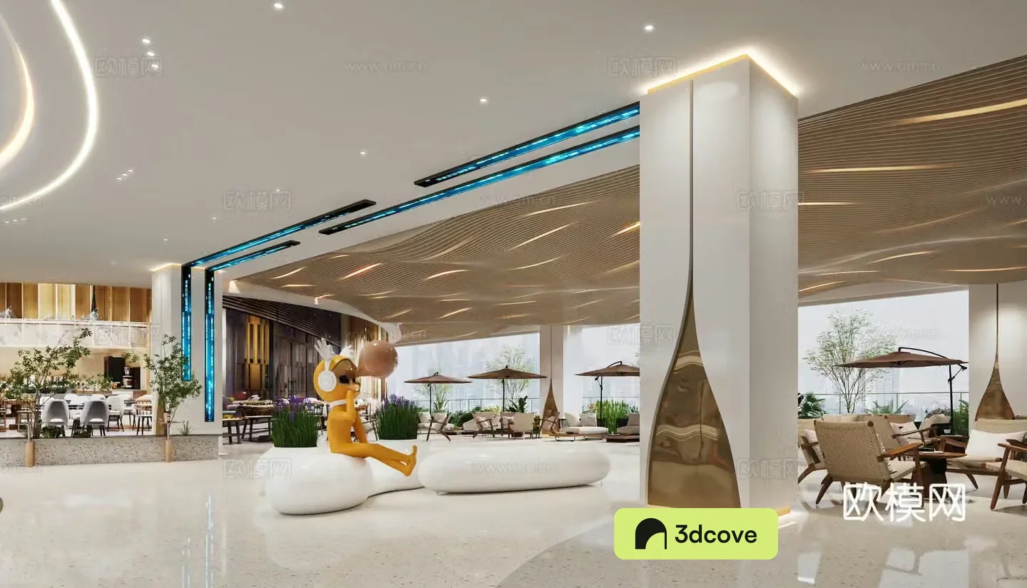 Modern shopping mall lounge area
