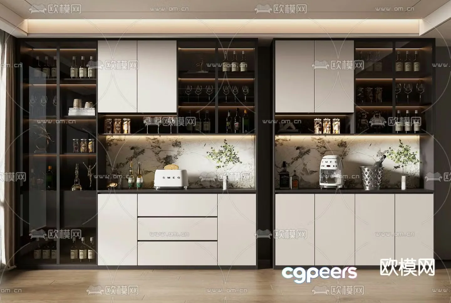 Glass wine cabinet sideboard 3d model