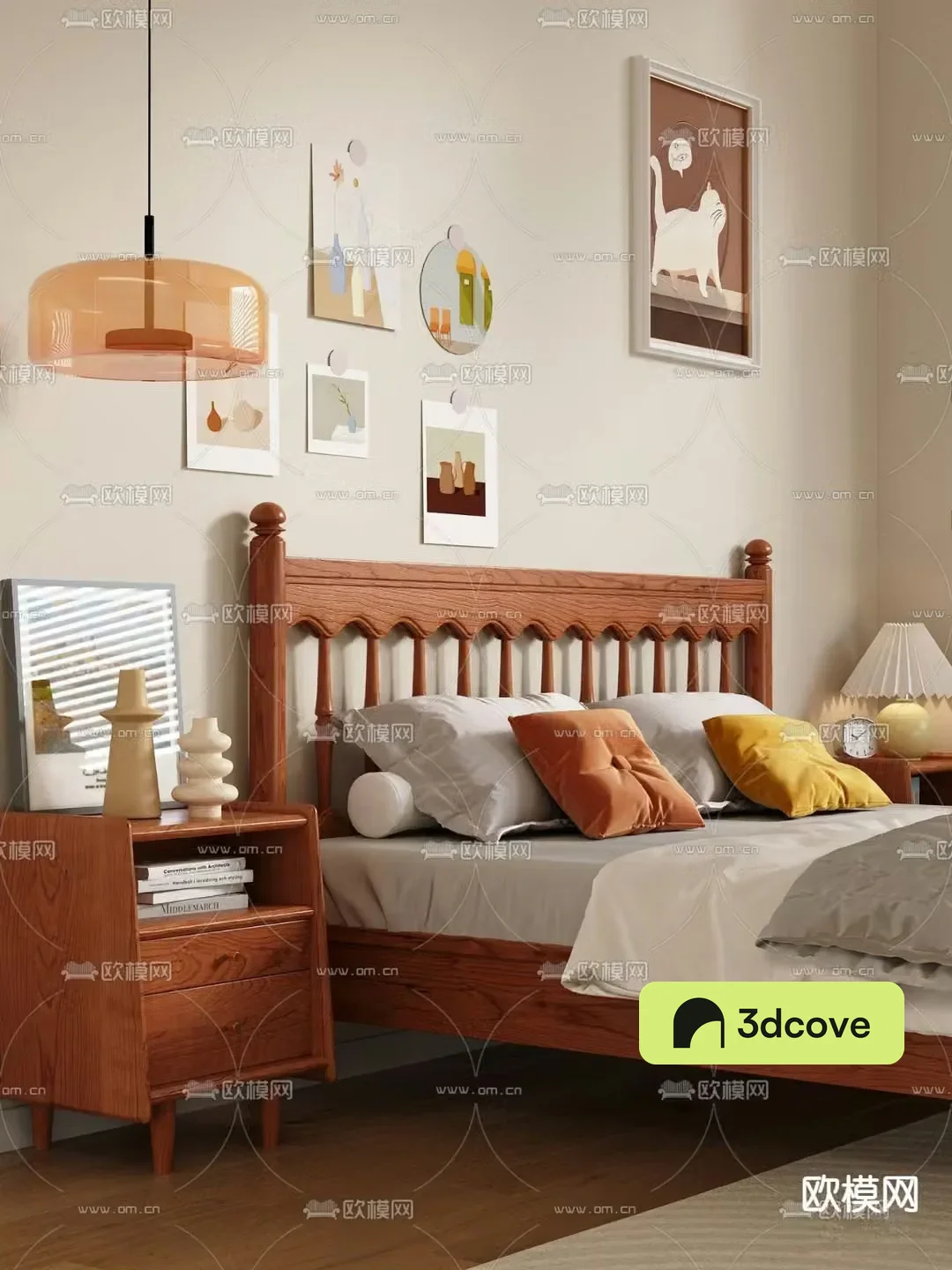 Double bed solid wood bed