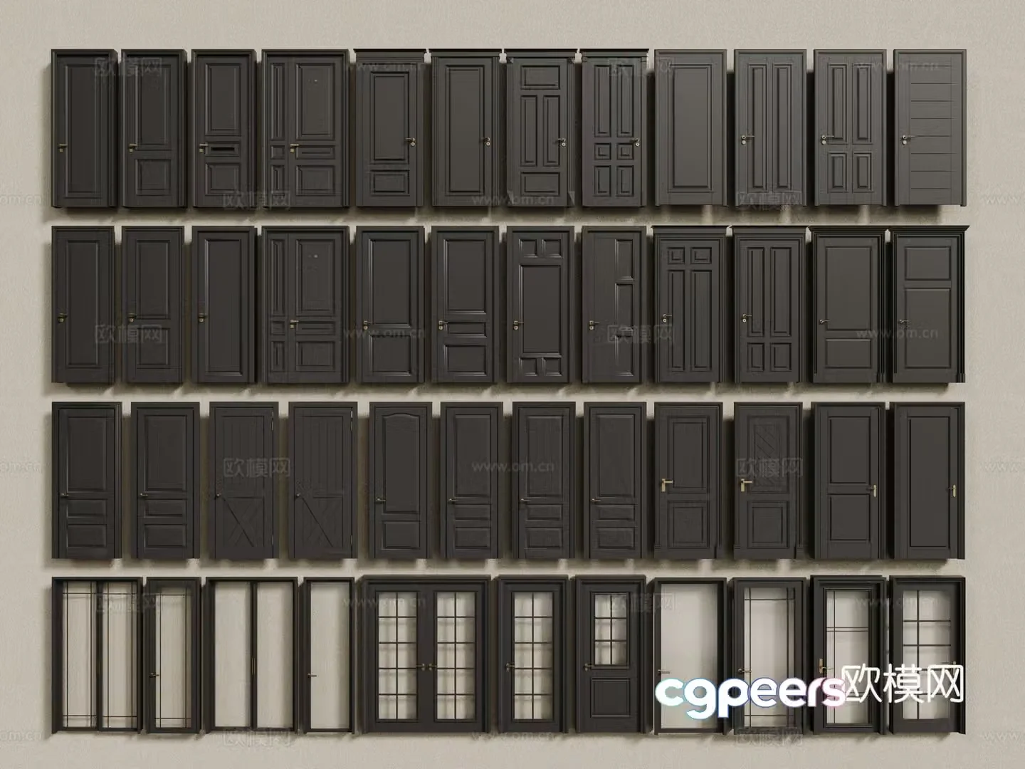 French retro single-open door black wooden door security door French combination door 3D model