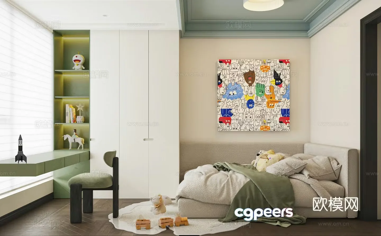 French minimalist children’s room 3D model of children’s room