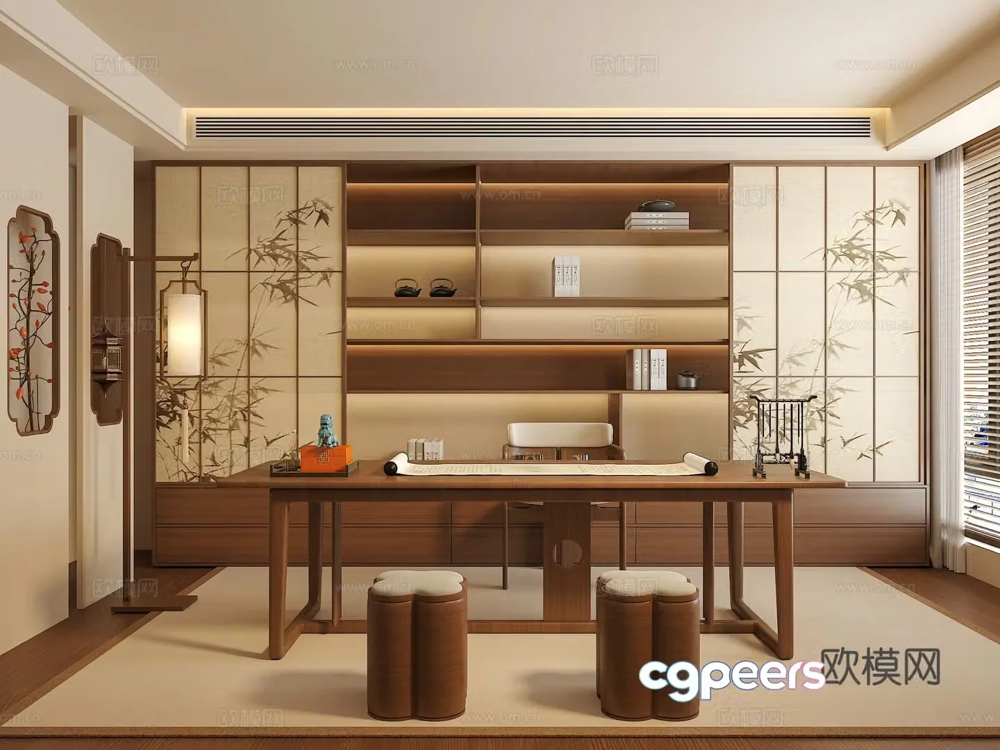 Song’s medieval style study book seat combination floor lamp book jewelry ornaments bookcase 3D model