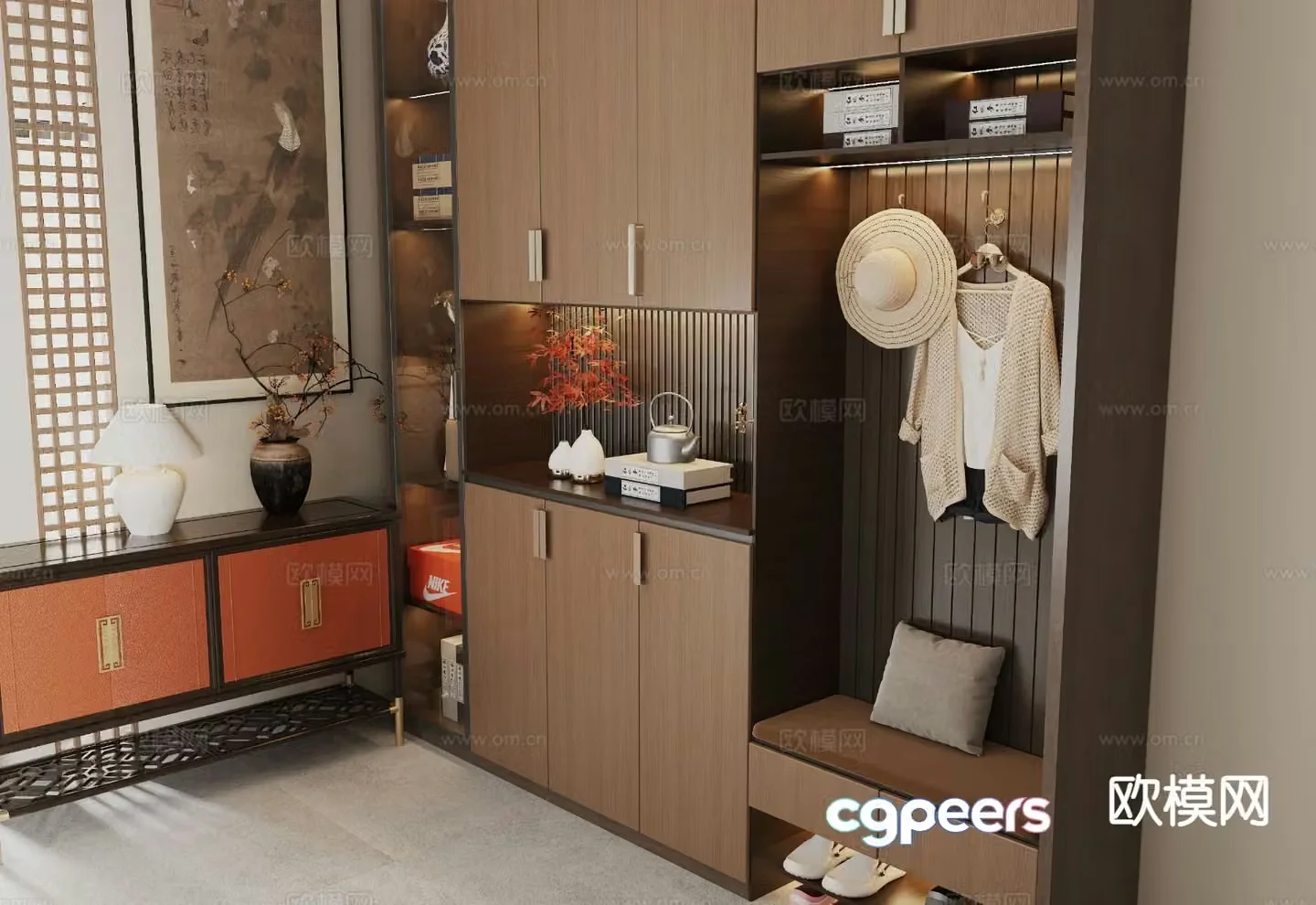 New Chinese style shoe cabinet Entrance shoe cabinet 3D model