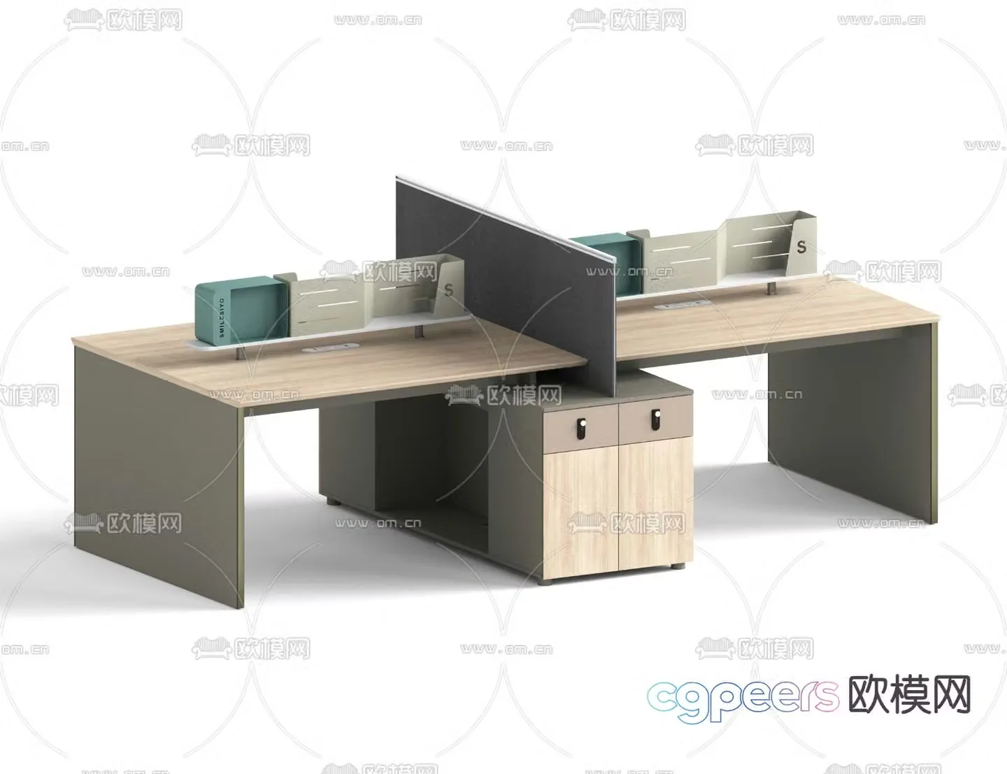 Card space desk work station post 3d model