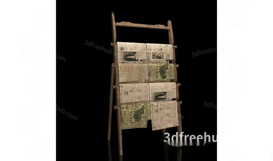 A Wooden Display Rack With Newspapers 3D Model – 19544 – VRAY Render