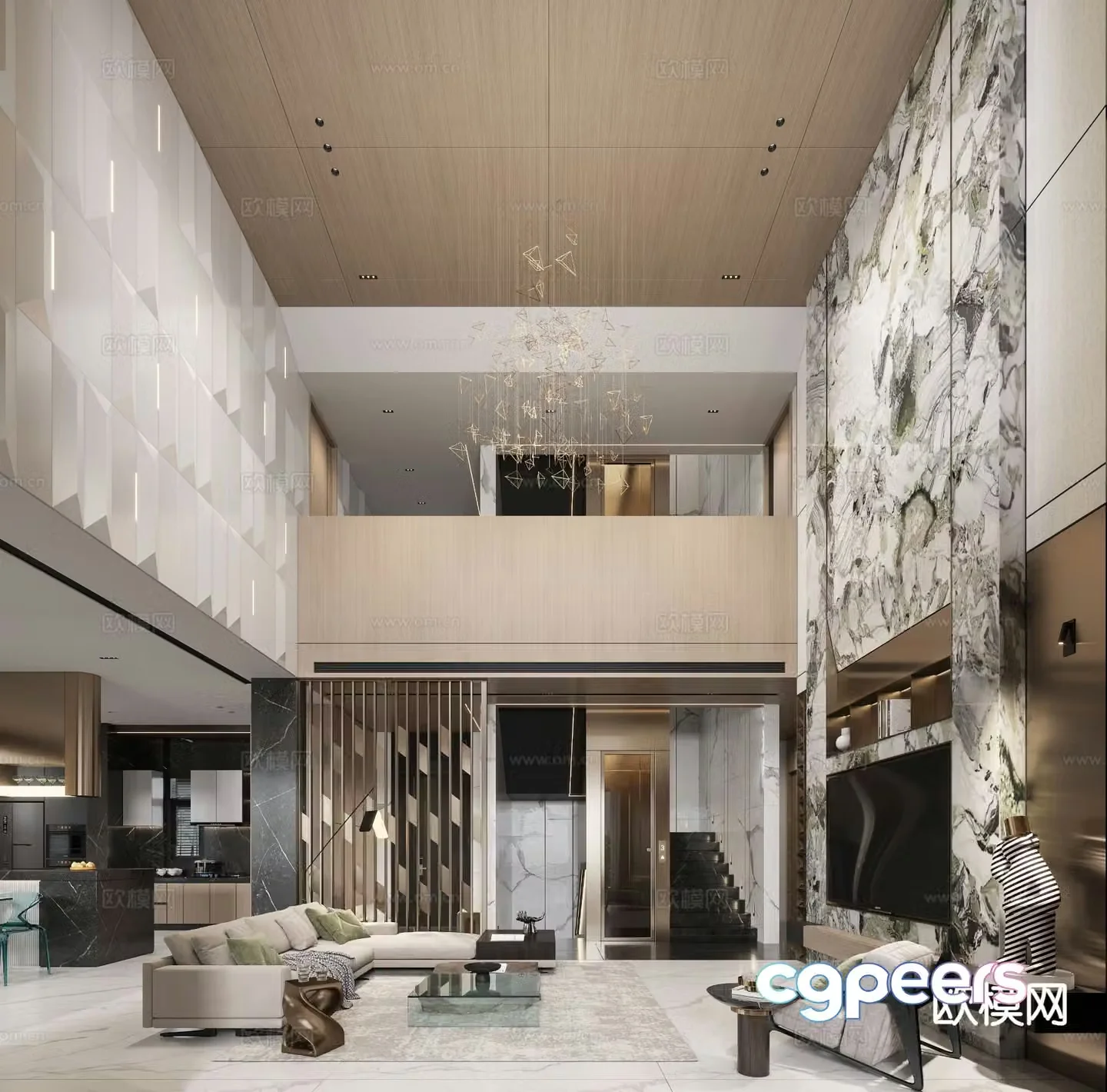 Modern villa living room empty living room 3D model