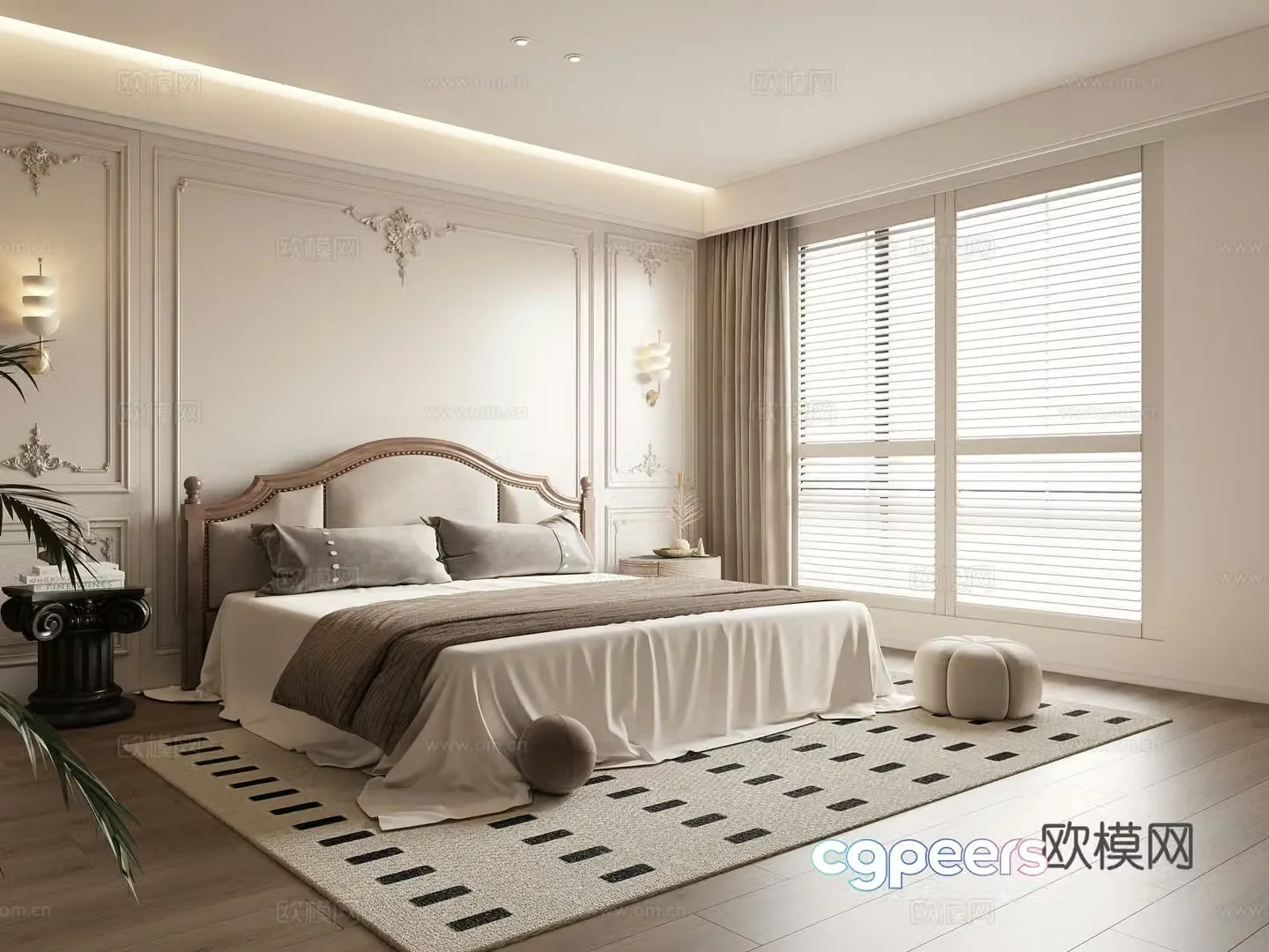 French style old-fashioned bedroom master bedroom second bedroom double bed elderly room 3D model