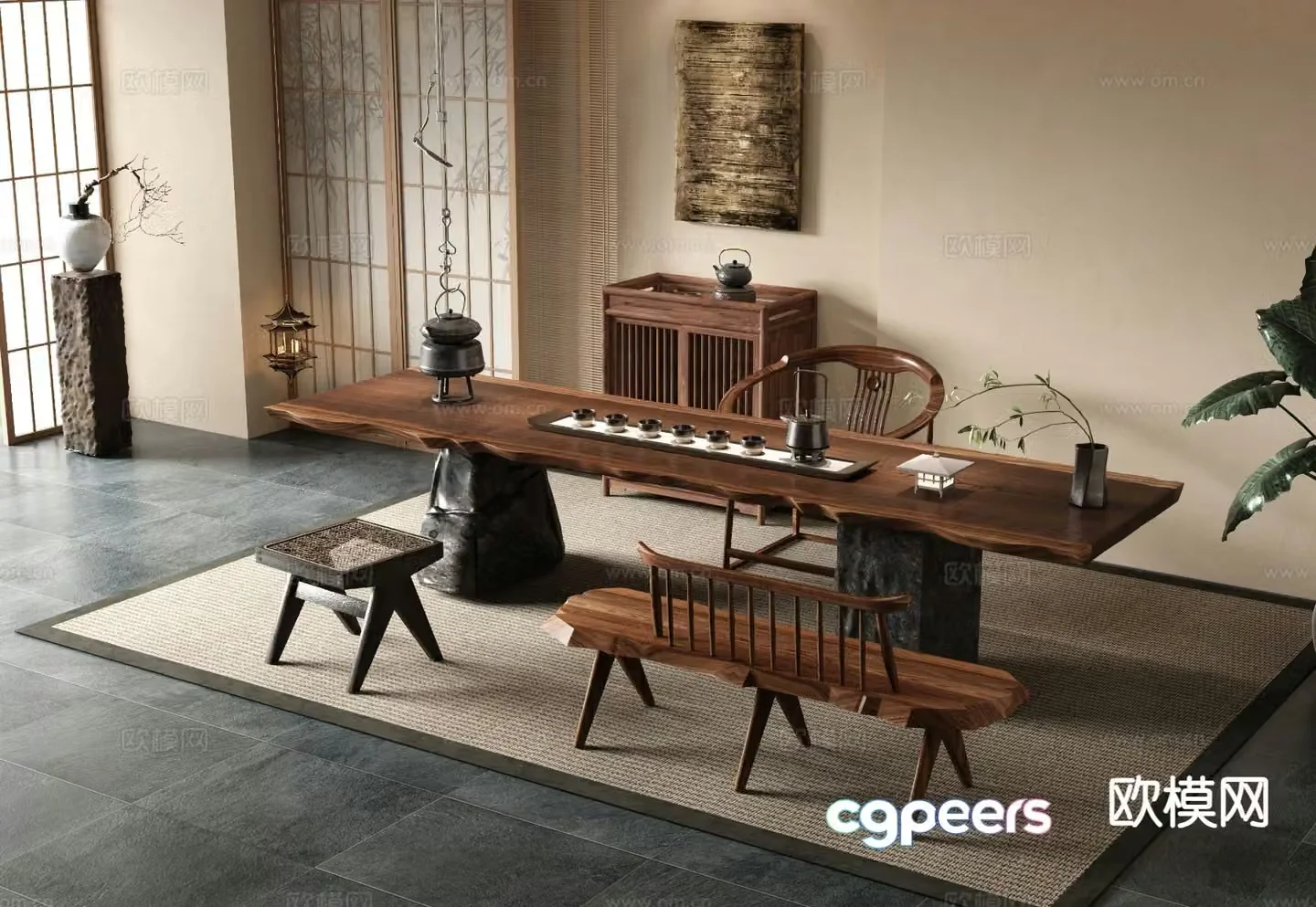 New Chinese style tea table tea table 3d model
