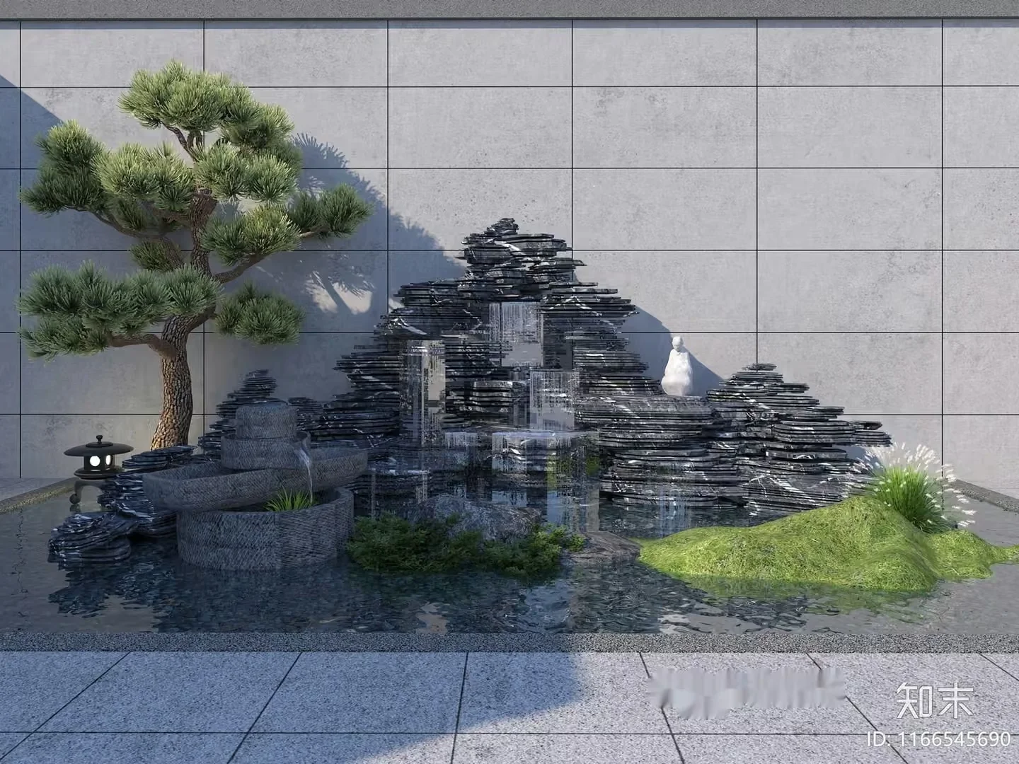 A Japanese-Style Garden With A Fountain 3D Model – 6375 – VRAY Render