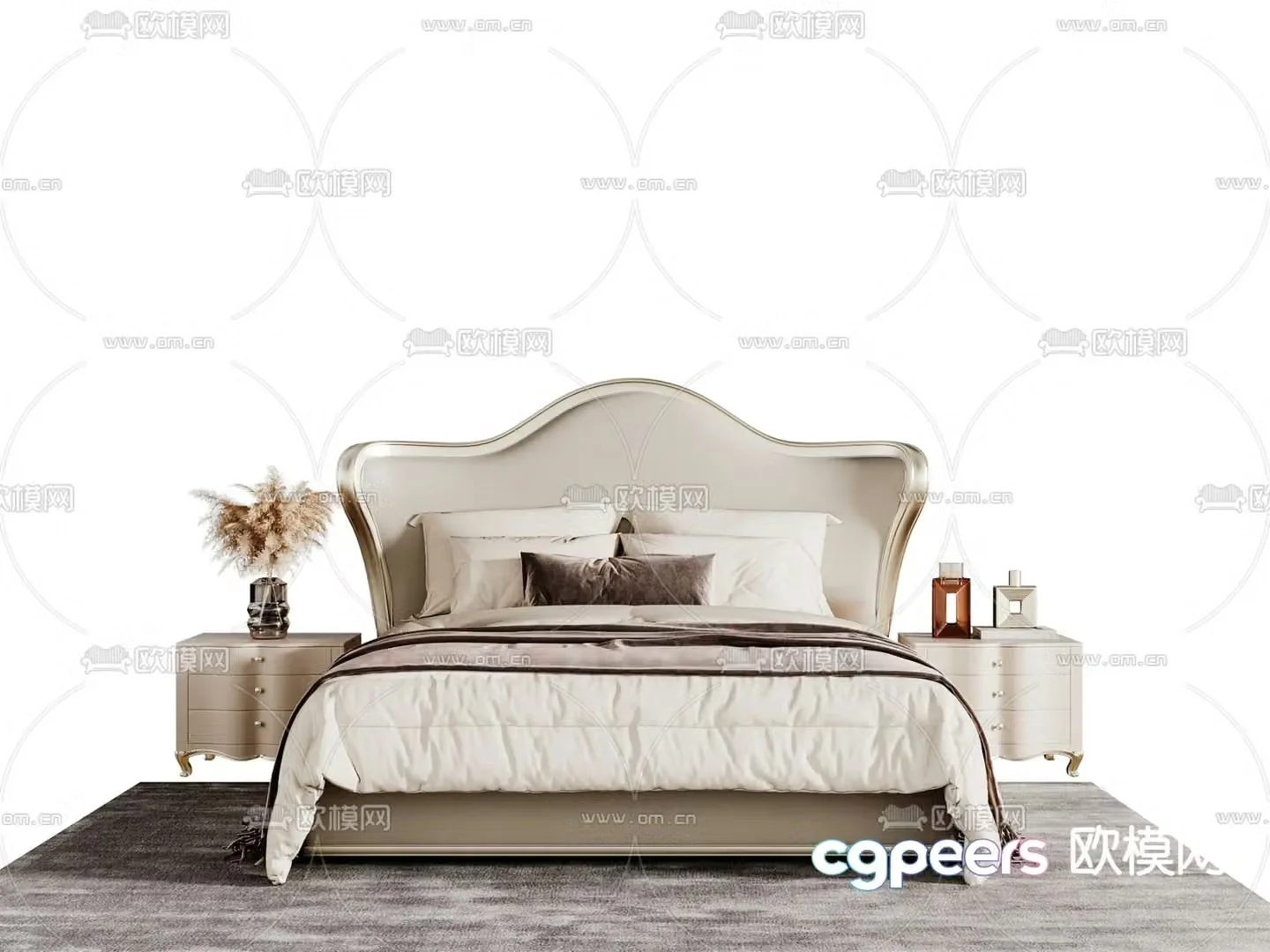 Simple European double bed 3d model