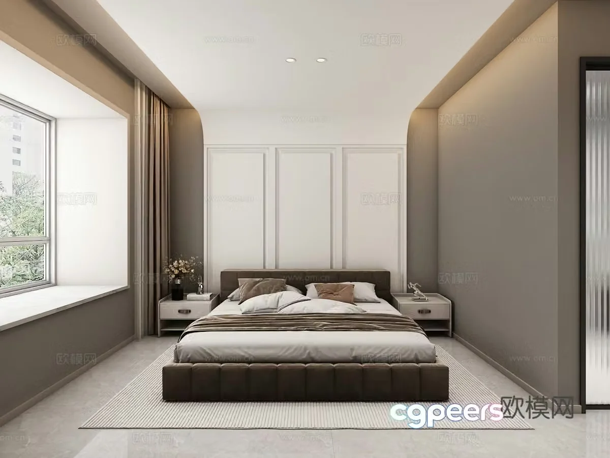 Advanced Gray Minimalist Bedroom 3D Model