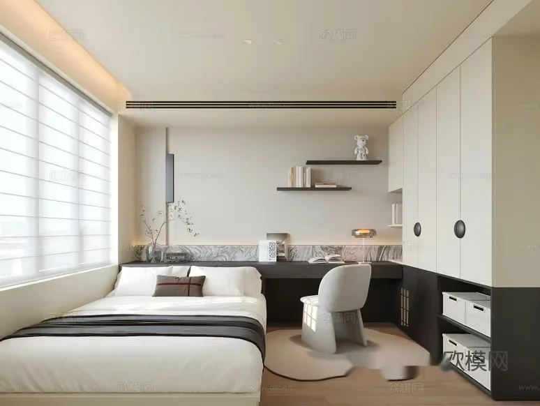 Modern Minimalist Bedroom 3D Model – 9942 – CORONA Render