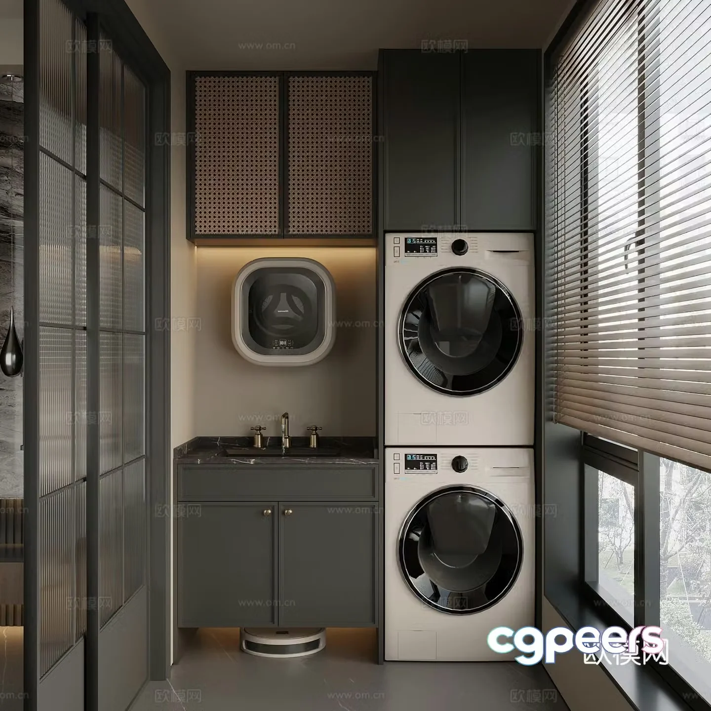 Italian French Washing Cabinet Balcony Cabinet Storage Cabinet 3D Model