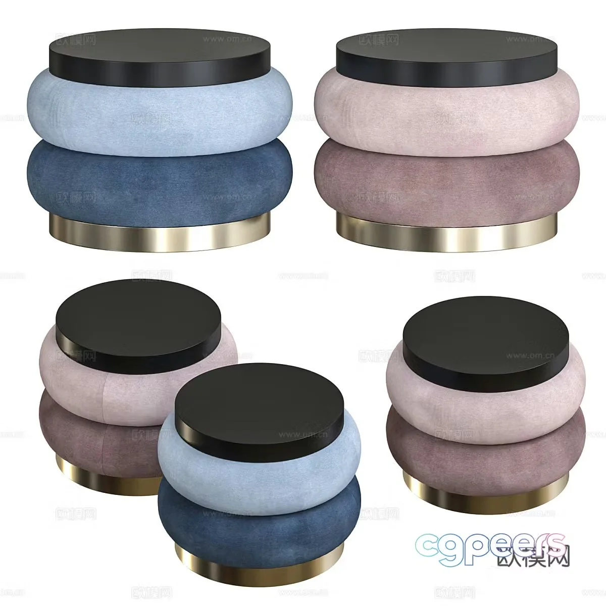 New Chinese style light luxury fabric round stool 3D model