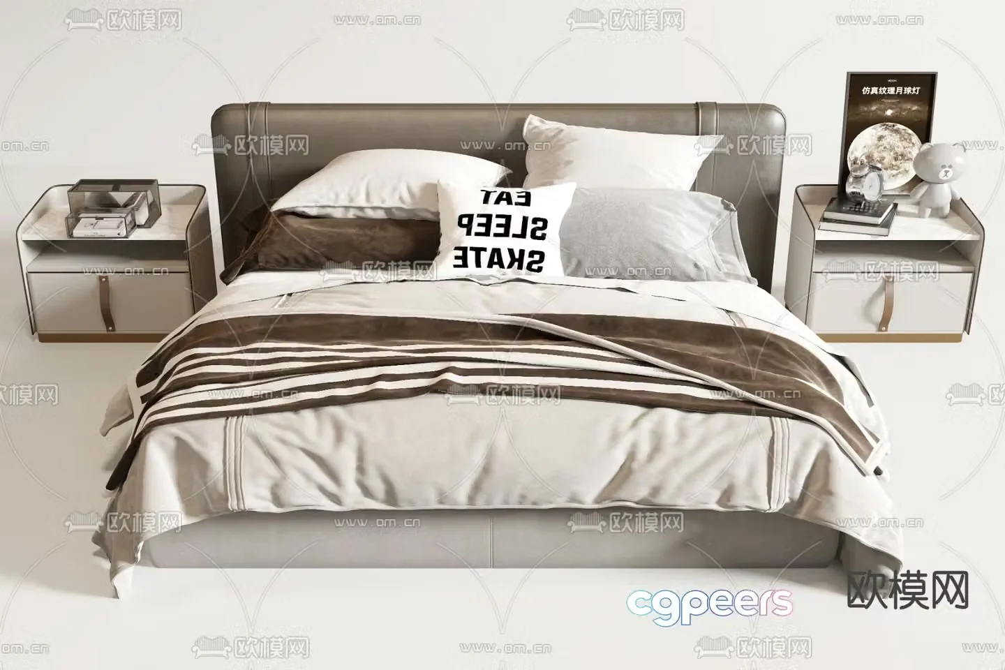Leather double bed 3d model