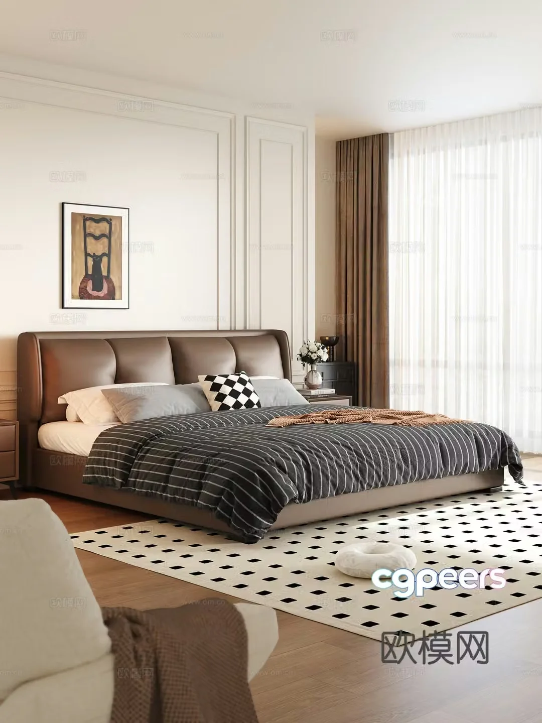 Modern double bed 3d model