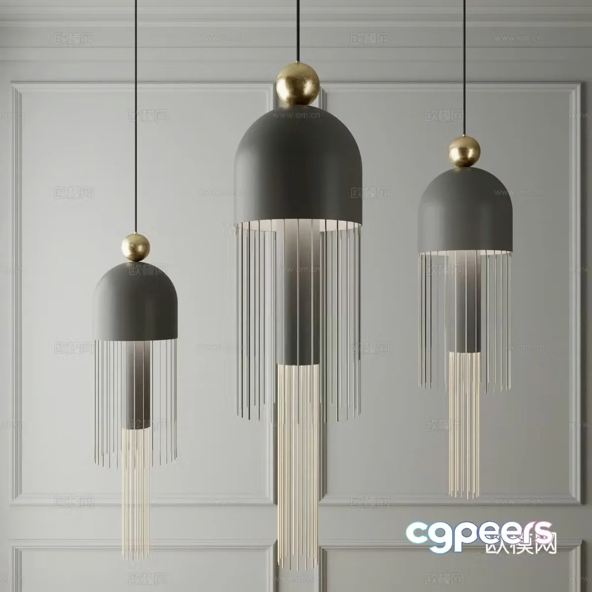 Modern light luxury metal hanging wire lamp 3d model