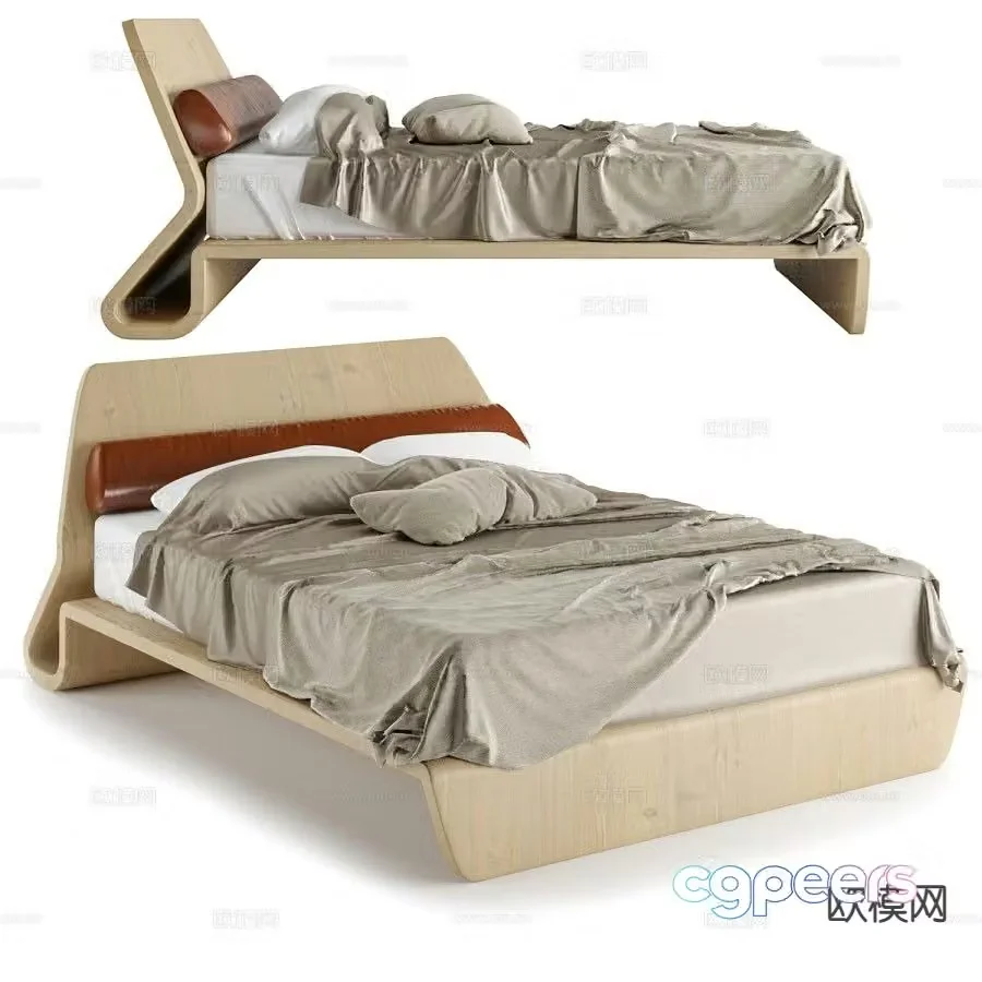 Woody double bed 3d model