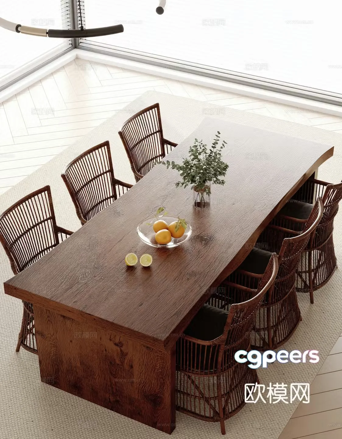 Medieval style dining table and chairs 3d model