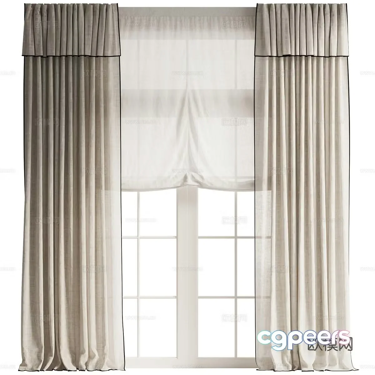 New Chinese style Wasabi fabric curtain 3D model