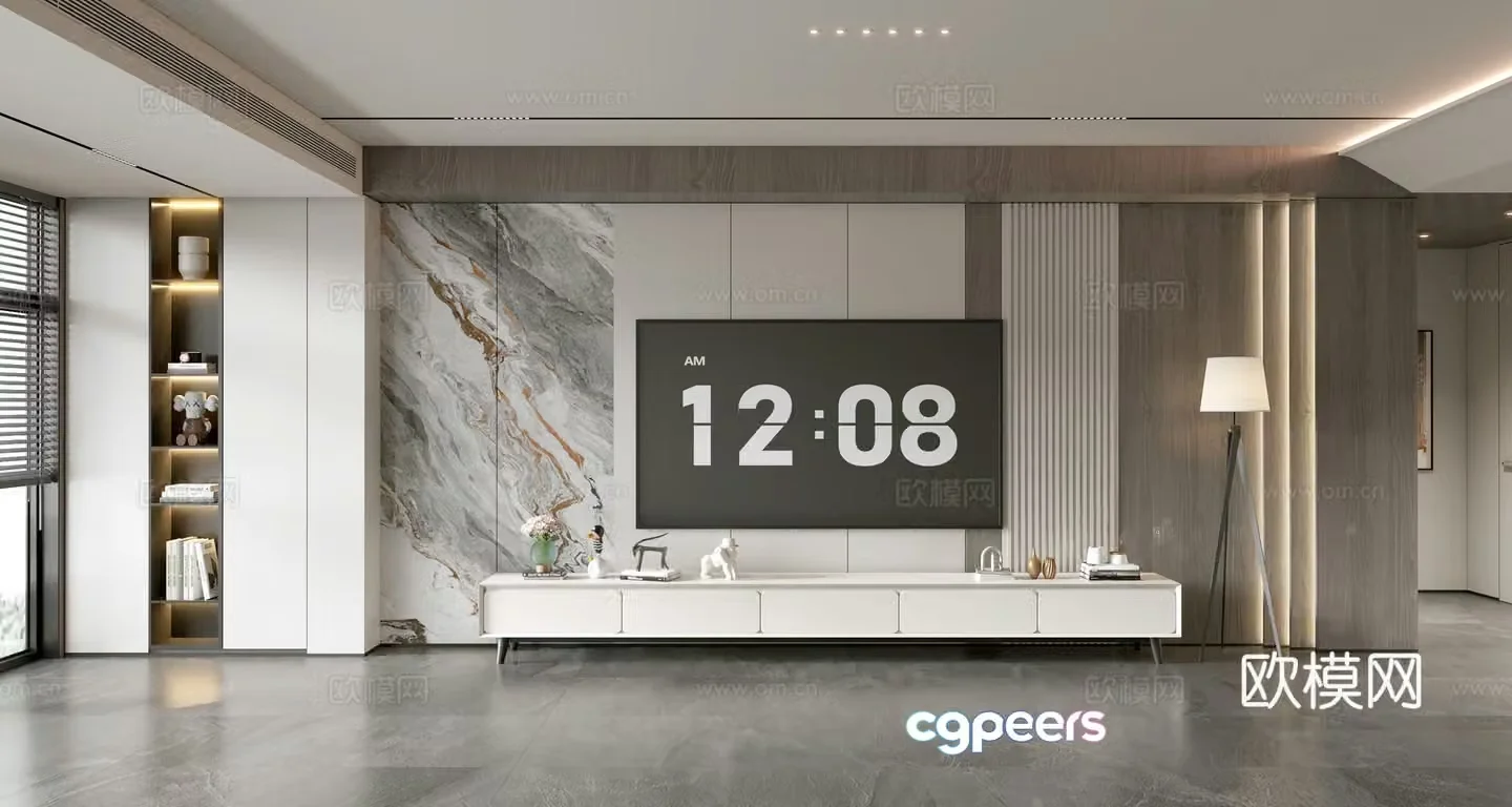 Modern simple living room light luxury TV background wall TV set full wall TV cabinet TV cabinet combination 3D model