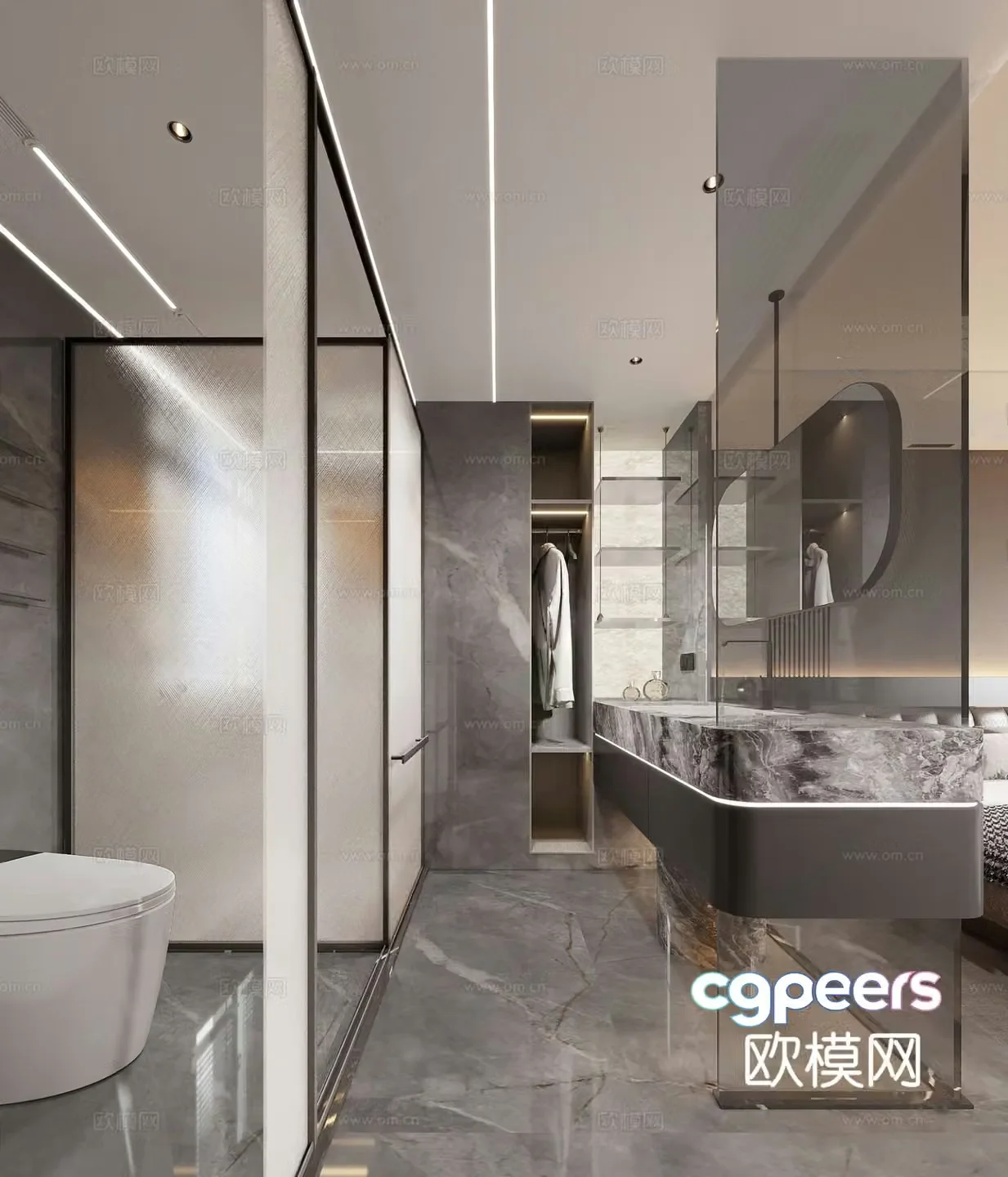 Italian light luxury bathroom bathroom cabinet bathroom mirror shower room toilet 3d model