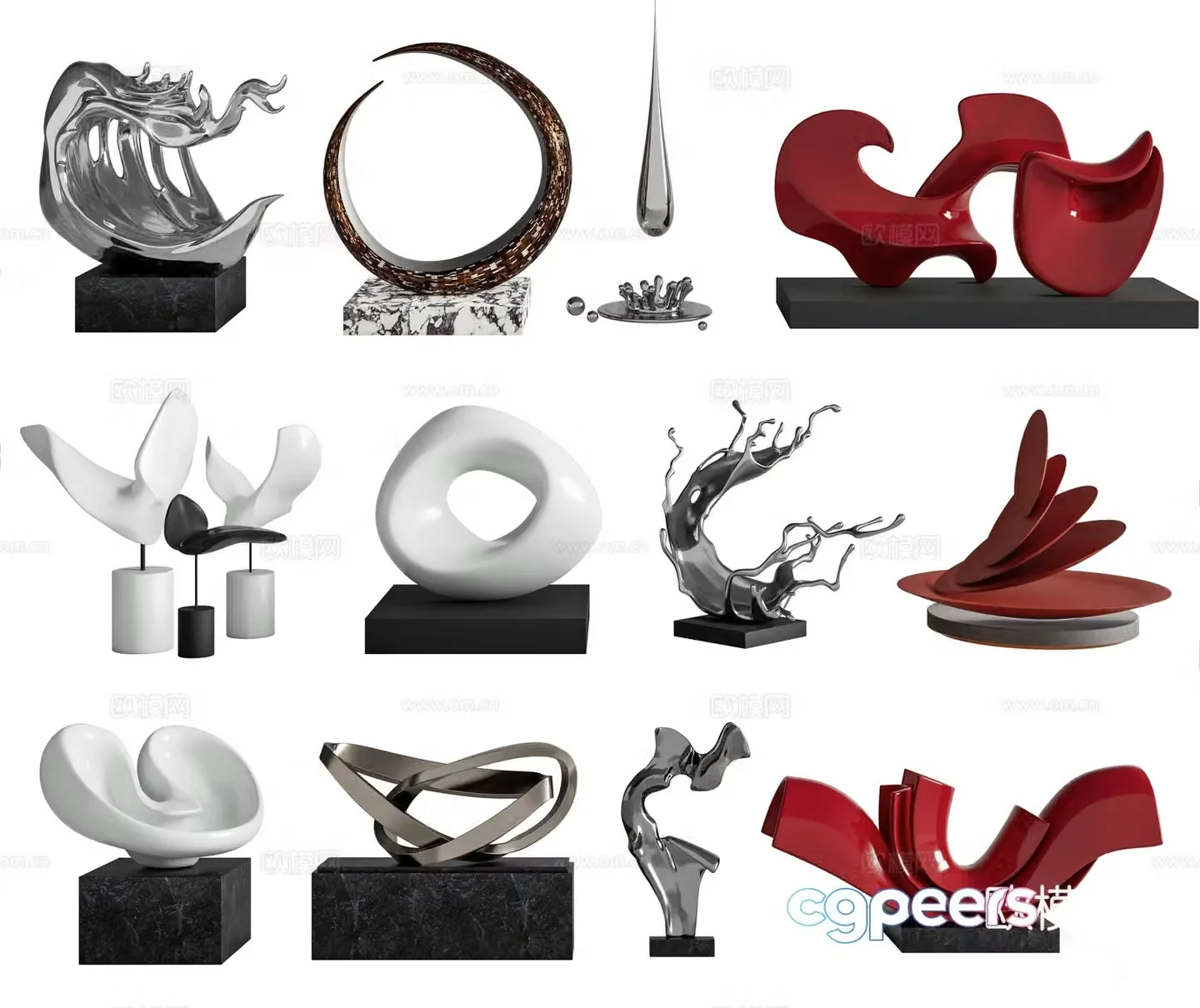 Modern art installation abstract sculpture metal sculpture water drop sculpture artwork alien sculpture 3d model