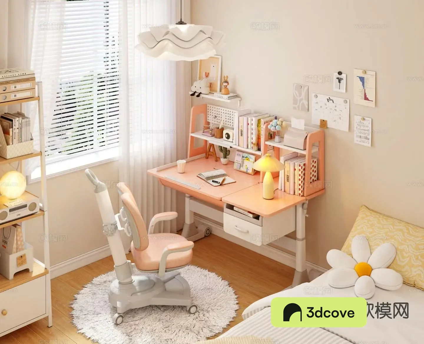 Cream style study table children’s table liftable writing desk