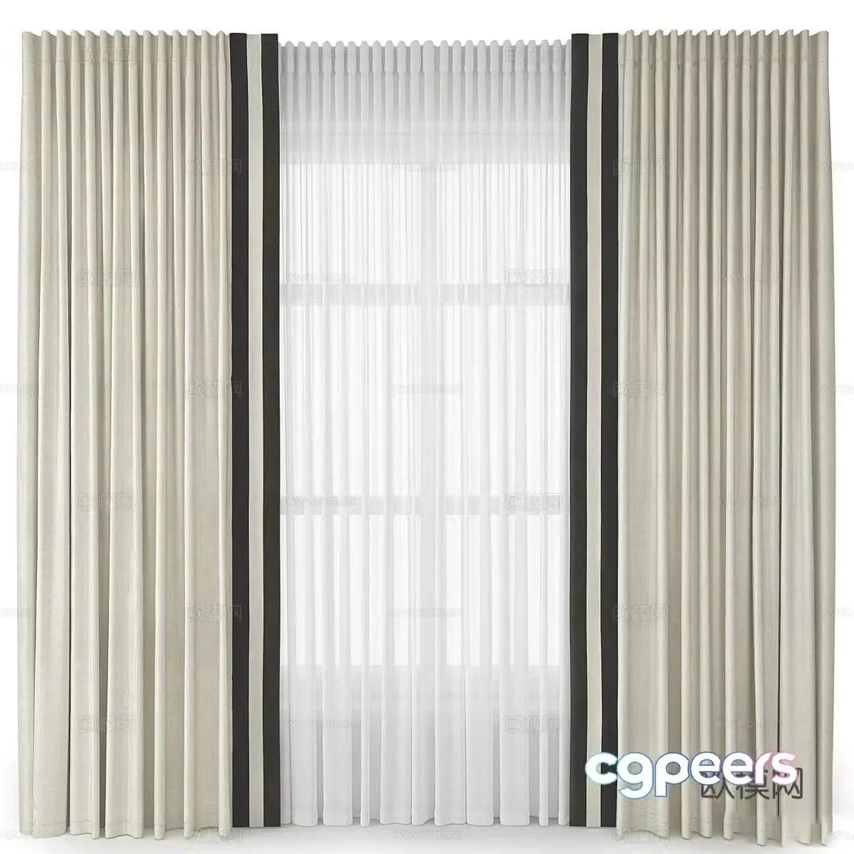 New Chinese style fabric curtain curtain 3D model