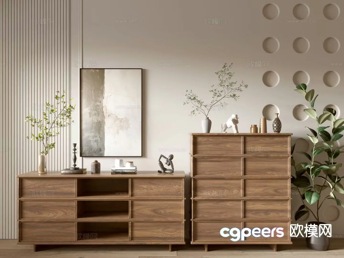 Log wood grain chest of drawers entrance cabinet chest of drawers storage cabinet 3D model