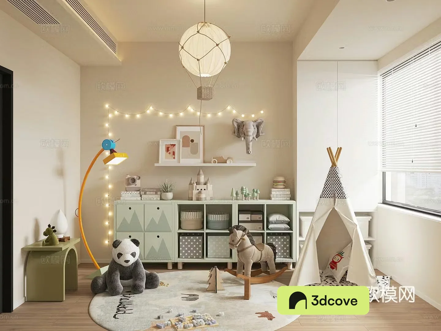 Modern children’s entertainment room Children’s toy room Children’s room Toy locker Toy doll combination